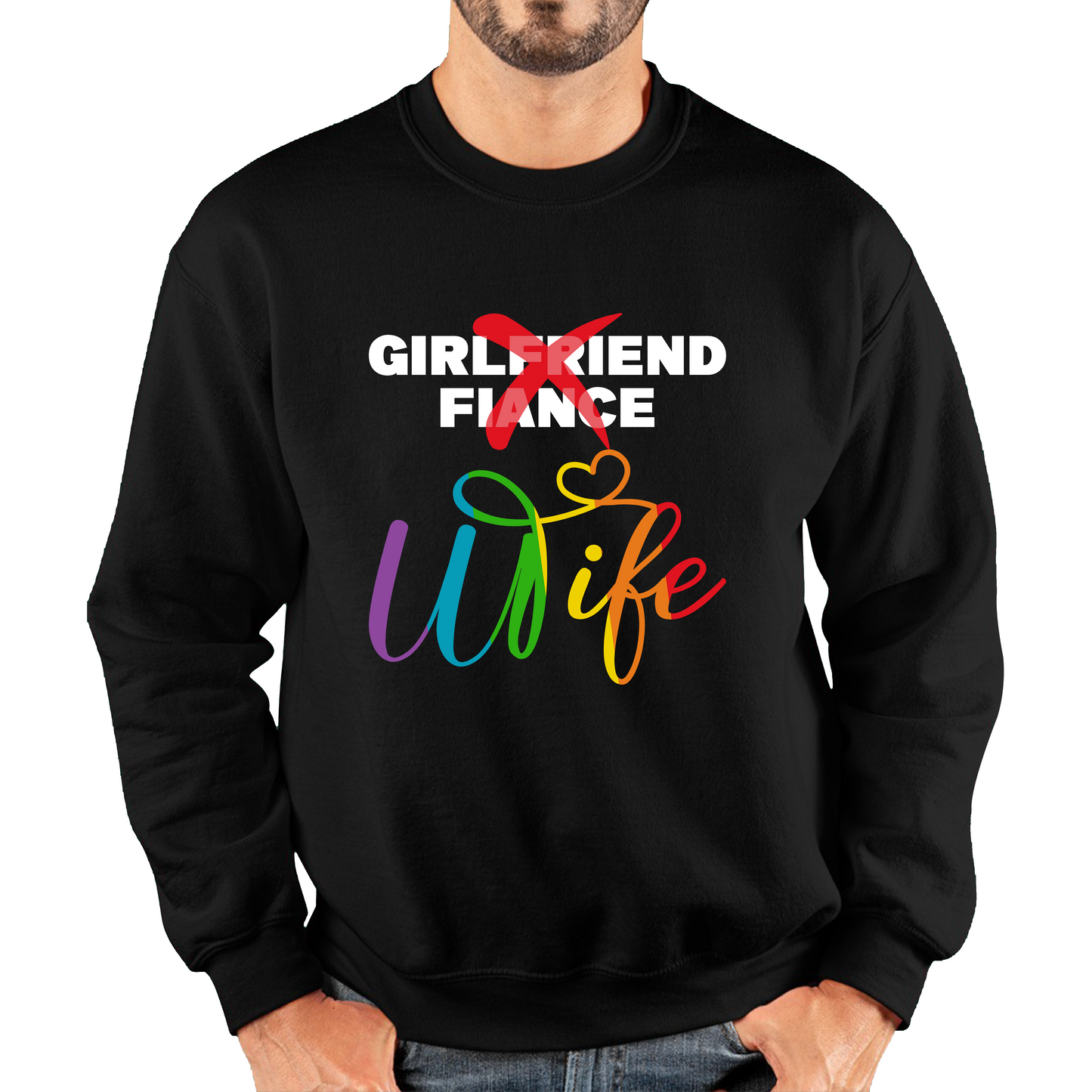 LGBTQ Girlfriend Fiance Wife Rainbow Pride Bachelorette Party Wedding Bridal Party Unisex Sweatshirt