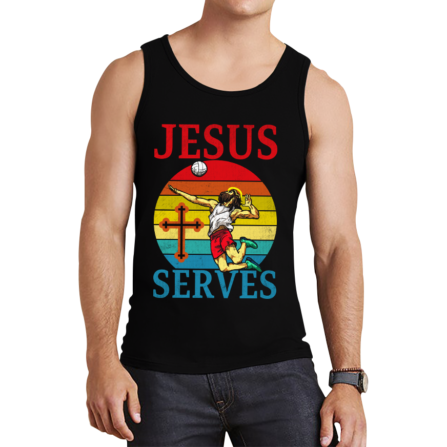 Jesus Serves Volleyball Vintage Jesus Christ Volleyball Sports Christian Religious Tank Top