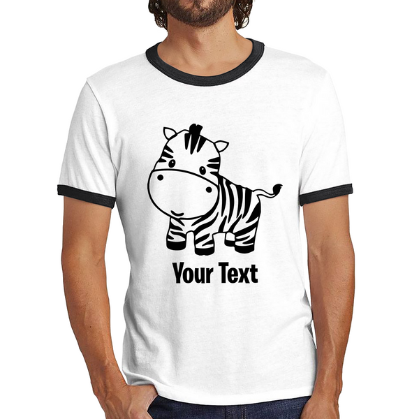 Personalised Cute Little Zebra Your Name Safari Animal Zoo Jungle Ringer T Shirt