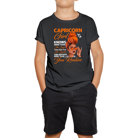 Capricorn Girl Knows More Than Think More Than Horoscope Zodiac Astrological Sign Birthday Kids Tee
