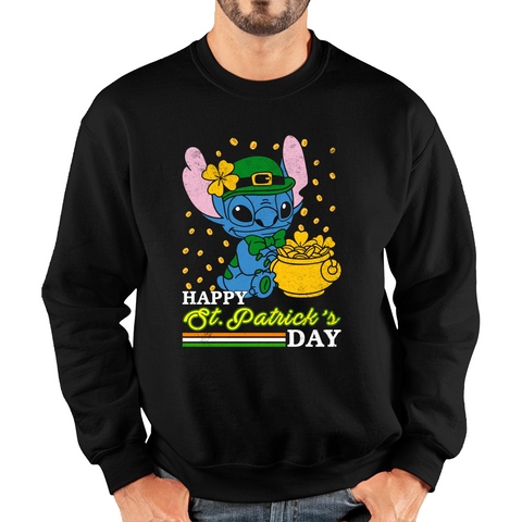 Happy St Patrick's Day Stitch Ohana Leprechaun Funny Cartoon St Patrick's Day Irish Festival Unisex Sweatshirt