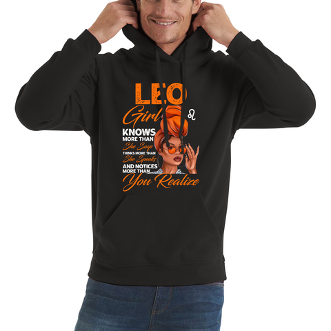 Leo Girl Knows More Than Think More Than Horoscope Zodiac Astrological Sign Birthday Unisex Hoodie