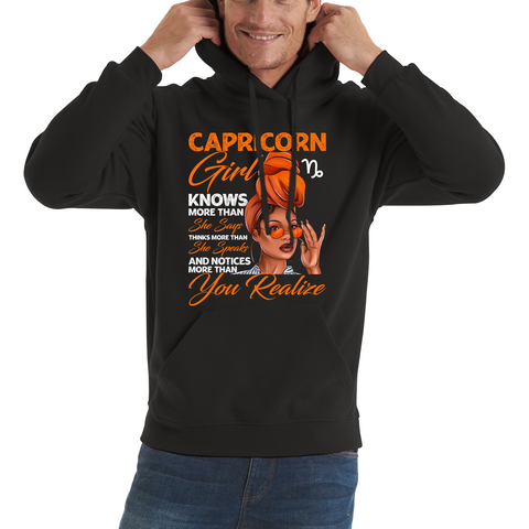Capricorn Girl Knows More Than Think More Than Horoscope Zodiac Astrological Sign Birthday Unisex Hoodie