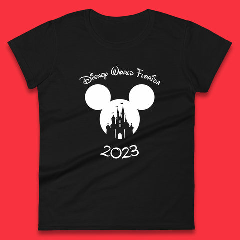 Disney World Florida 2023 Mickey Mouse Minnie Mouse Cartoon Magical Kingdom Disney Castle Disneyland Vacation Trip Womens Tee Top