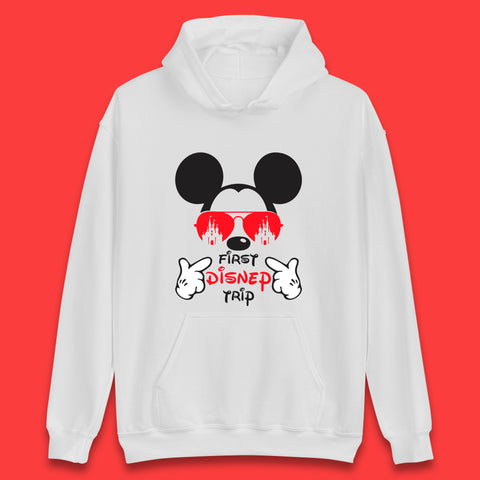 First Disney Trip Disney Mickey Mouse Minnie Mouse With Sunglasses Disney Castle Magical Kingdom Disneyland Trip Vacations Unisex Hoodie