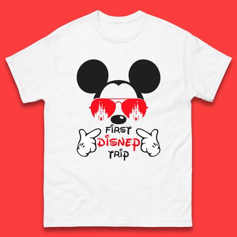 First Disney Trip Disney Mickey Mouse Minnie Mouse With Sunglasses Disney Castle Magical Kingdom Disneyland Trip Vacations Mens Tee Top