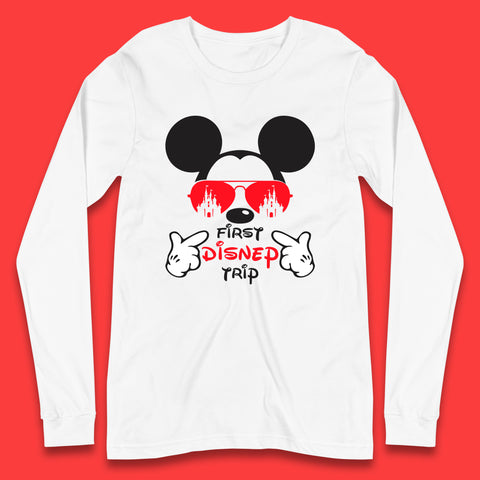 First Disney Trip Disney Mickey Mouse Minnie Mouse With Sunglasses Disney Castle Magical Kingdom Disneyland Trip Vacations Long Sleeve T Shirt