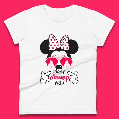 First Disney Trip Disney Mickey Mouse Minnie Mouse With Sunglasses Disney Castle Magical Kingdom Disneyland Trip Vacations Womens Tee Top