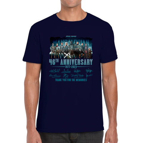 Disney Star Wars Day 46th Anniversary 1977-2023 The Mandalorian Characters Signatures Thank You For The Memories Mens Tee Top