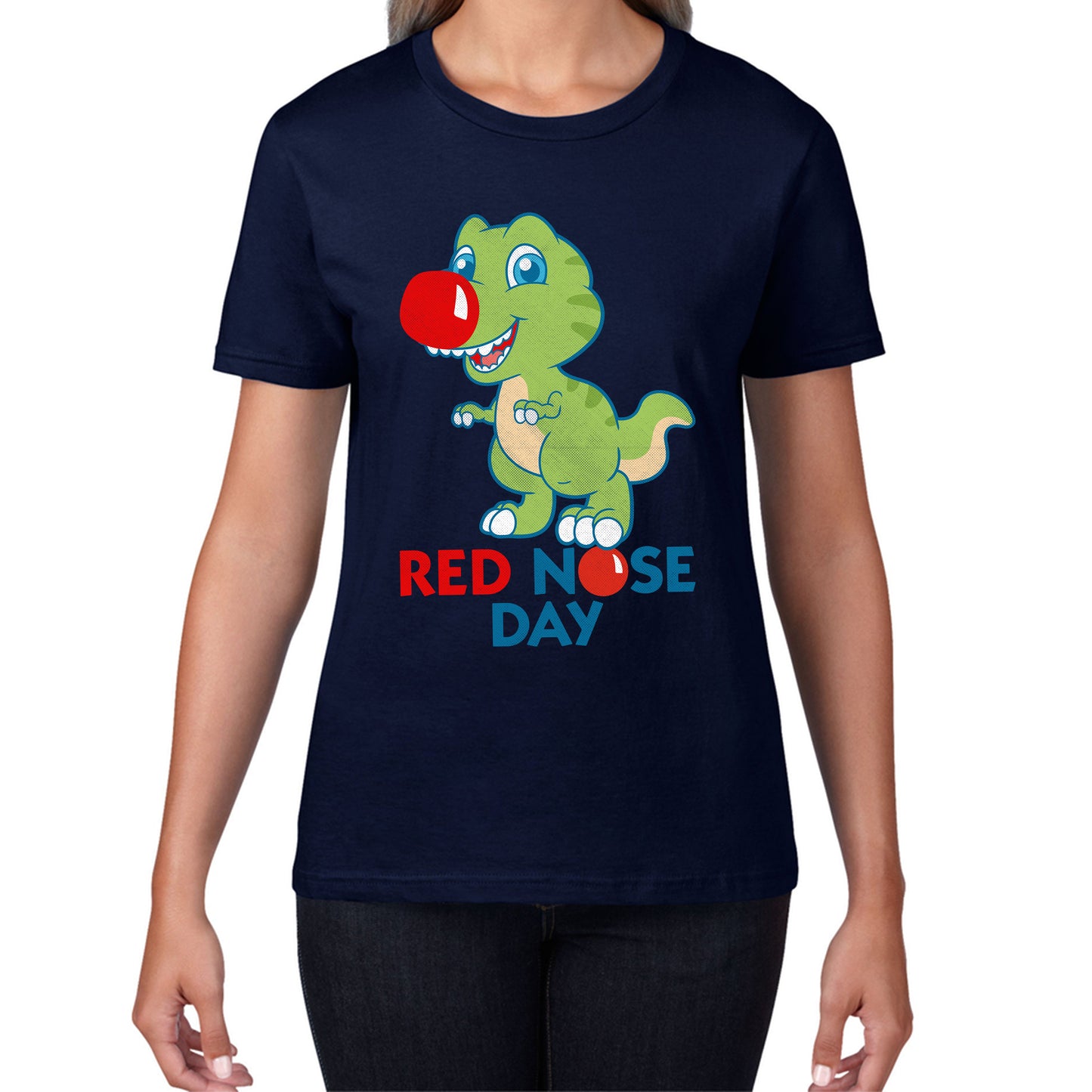 Red Nose Day T-rex Trex Lover's Gift Dynosaurs Dino Red Nose Day 2023 Womens Tee Top
