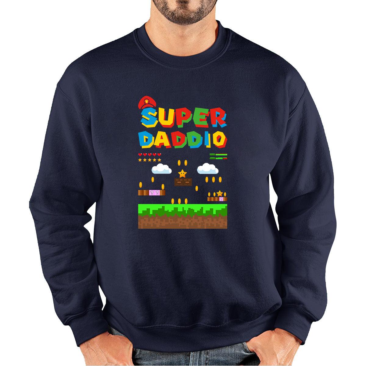Super Daddio Daddy Super Mario Spoof Gamer Dad Mario Bros Super Dad Father's Day Game Series Unisex Sweatshirt