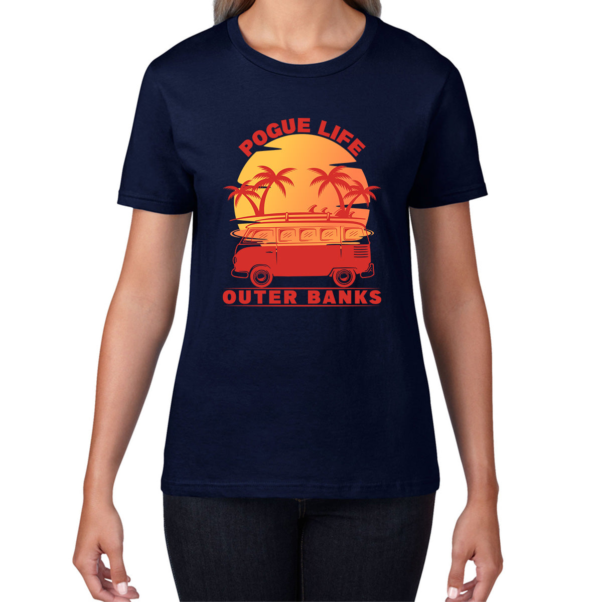 Outer Banks Pogue Life Beach Surf Van Vintage Retro Beach Sunset Surfing TV Series JJ Maybank OBX Fans Outer Banks Show Womens Tee Top