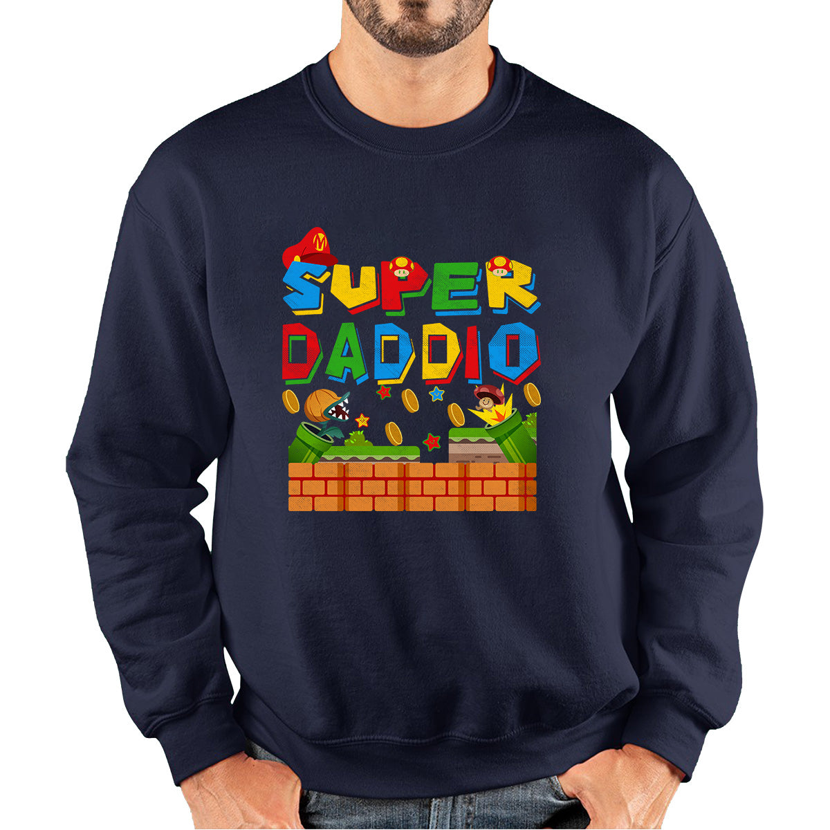 Super Daddio Daddy Gamer Dad Super Dad Super Mario Spoof Father's Day Game Series Mario Bros Unisex Sweatshirt