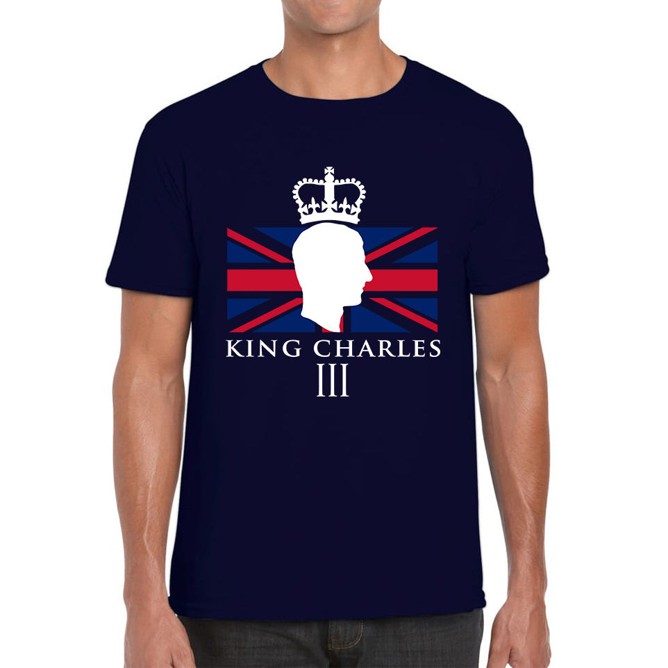 King Charles III Coronation British Flag CR III Royal Crown His Majesty Union Jack Great Britain Mens Tee Top