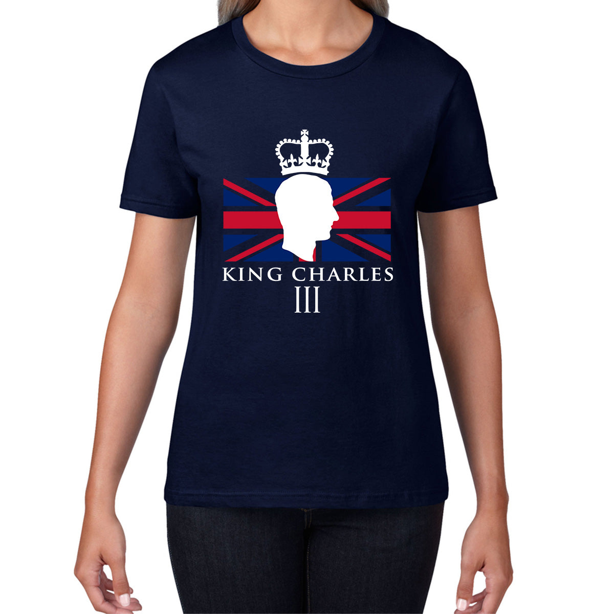 King Charles III Coronation British Flag CR III Royal Crown His Majesty Union Jack Great Britain Womens Tee Top