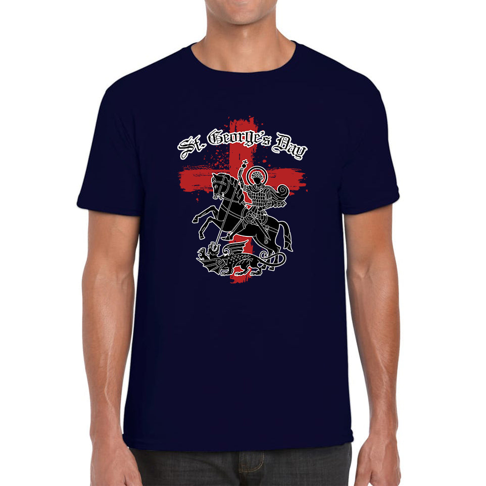 St George's Day Coat Of Arms Of Moscow Heraldic Horseman With A Spear In His Hand Slaying A Zilant Saint George And The Dragon England Flag Mens Tee Top