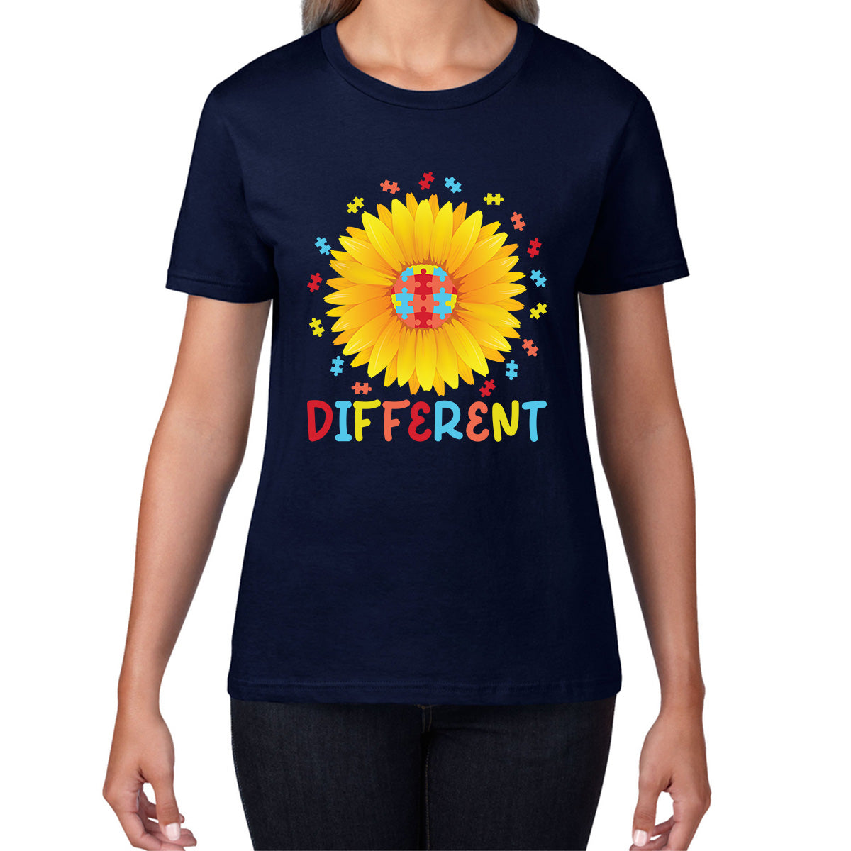 Different Sunflower Autism Awareness Month Sunflower Puzzle Acceptance Autism Support Womens Tee Top