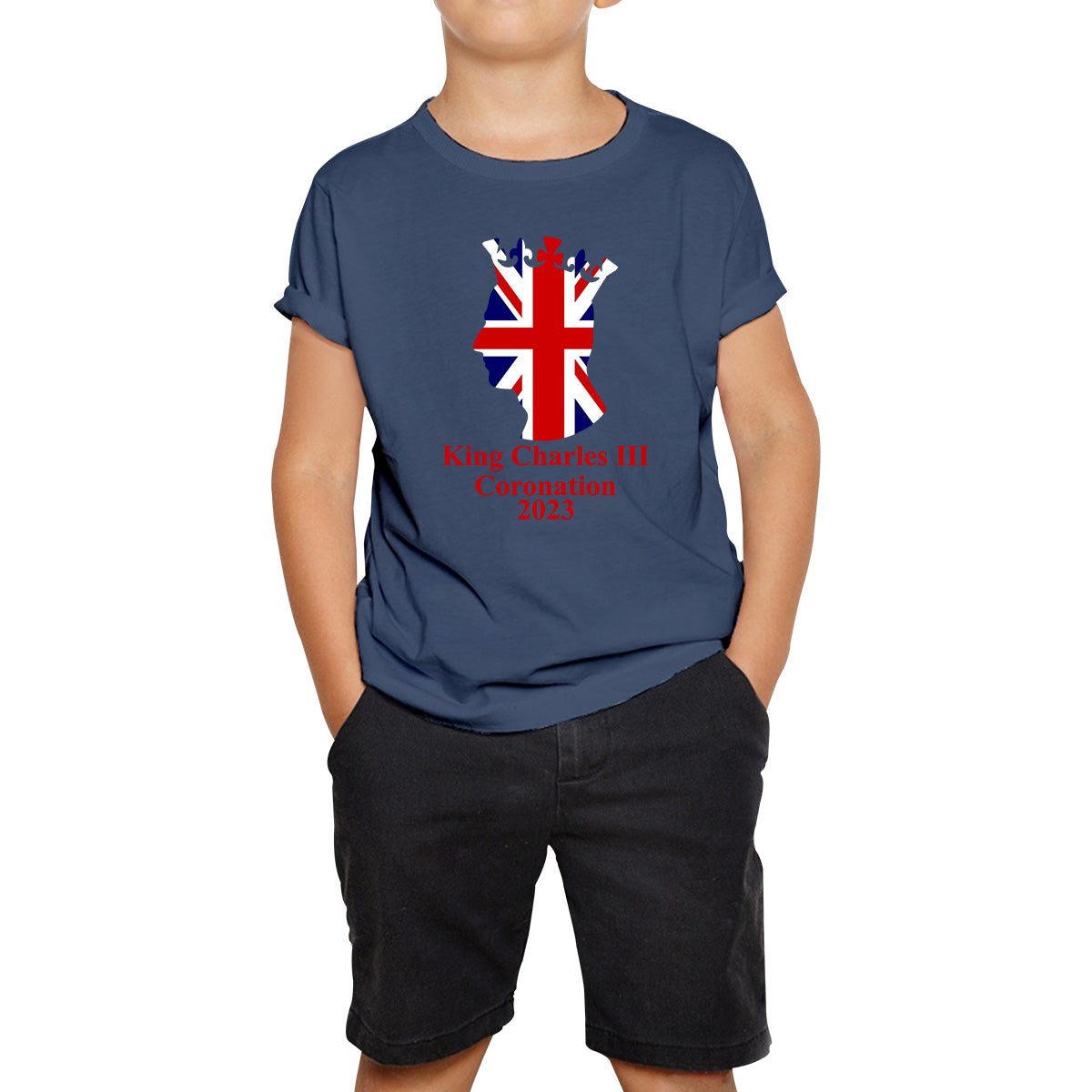 King Charles III Coronation 2023 United Kingdom King of England Royal Crown CR III His Majesty Kids T Shirt