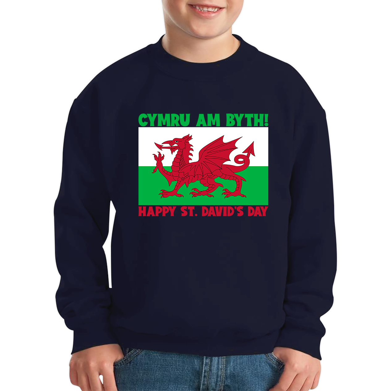 Cymru Am Byth Wales Forever Happy St. David's Day Welsh Dragon Flag Of Wales Saint Welsh Kids Jumper