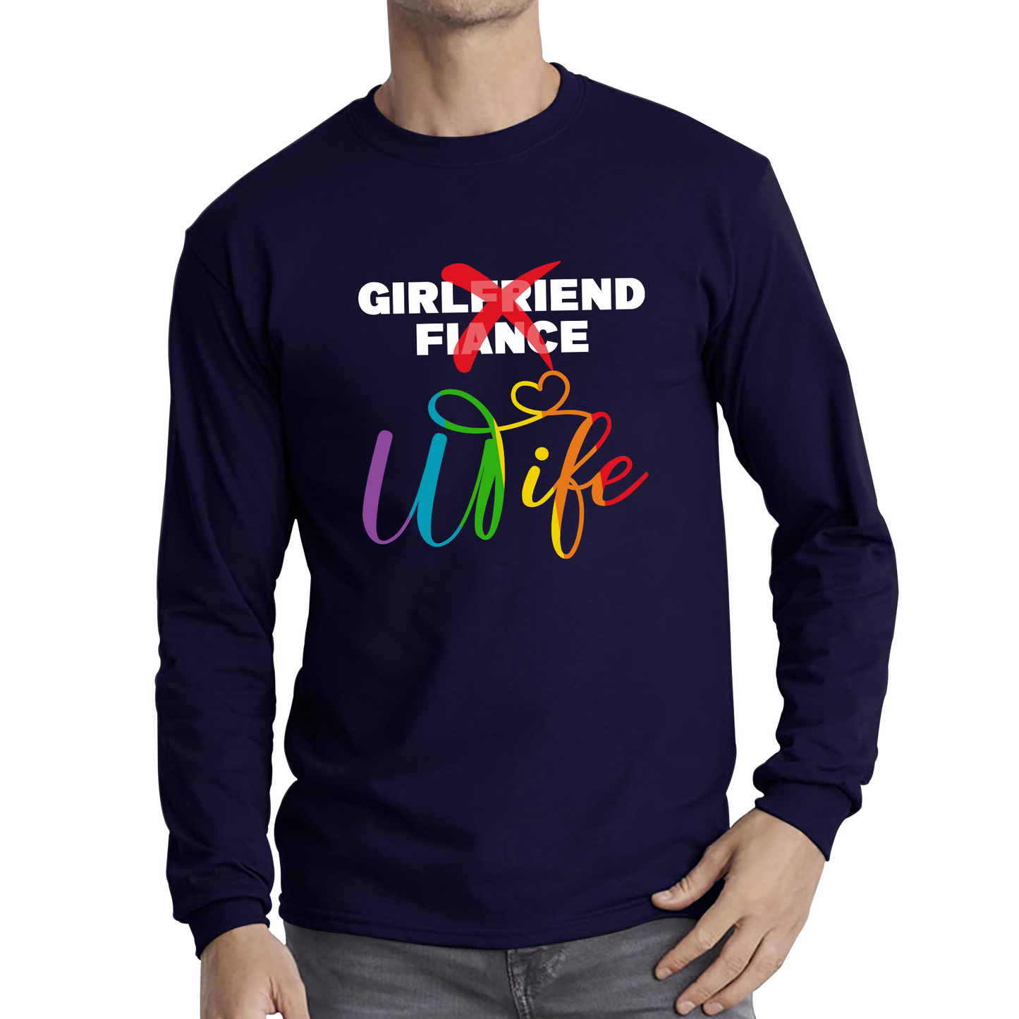 LGBTQ Girlfriend Fiance Wife Rainbow Pride Bachelorette Party Wedding Bridal Party Long Sleeve T Shirt