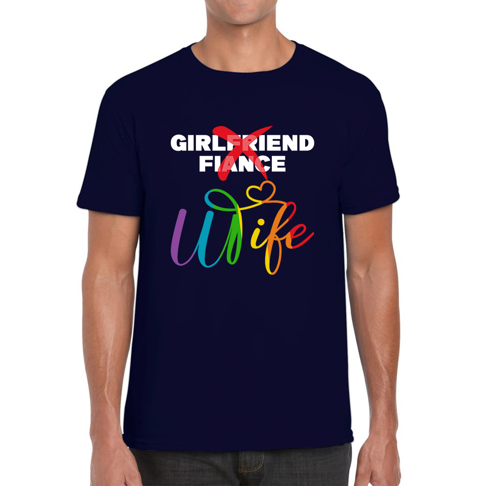 LGBTQ Girlfriend Fiance Wife Rainbow Pride Bachelorette Party Wedding Bridal Party Mens Tee Top