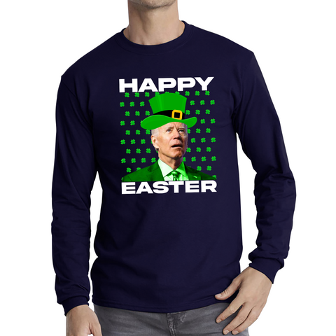 Happy Easter Confused Biden St Patricks Day Meme Joe Biden Shamrock Funny Irish Long Sleeve T Shirt