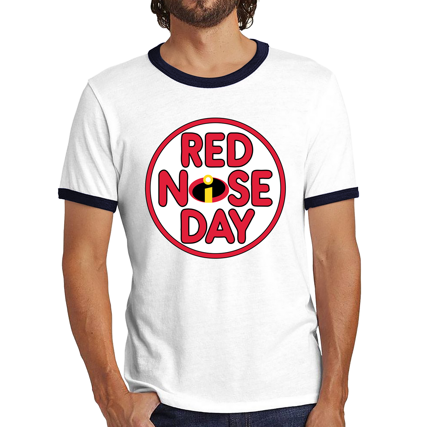 Disney The Incredibles Red Nose Day Ringer T Shirt. 50% Goes To Charity