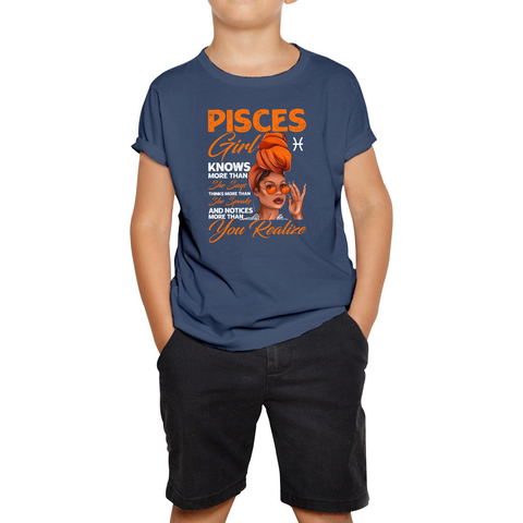 Pisces Girl Knows More Than Think More Than Horoscope Zodiac Astrological Sign Birthday Kids Tee