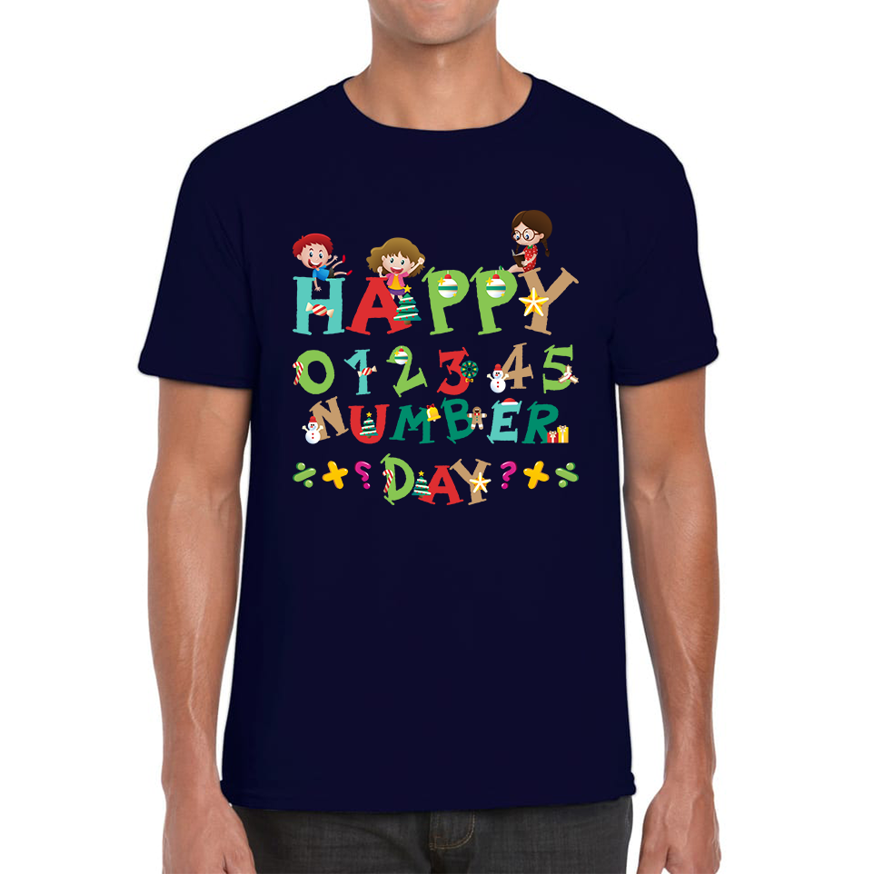 Happy Numbers Day Colourful Cartoon Numbers Day Maths Day School Charity Day Mens Tee Top