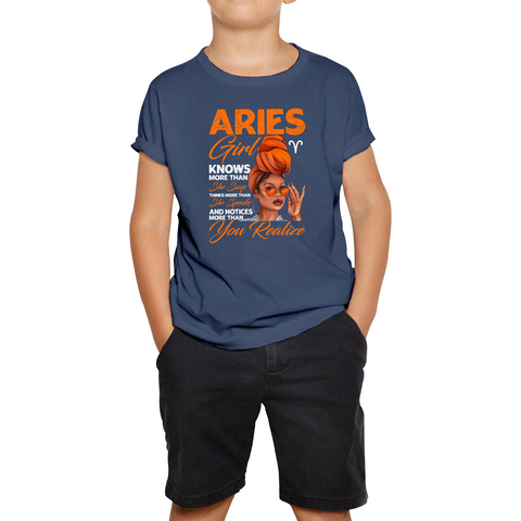 Aries Girl Knows More Than Think More Than Horoscope Zodiac Astrological Sign Birthday Kids Tee