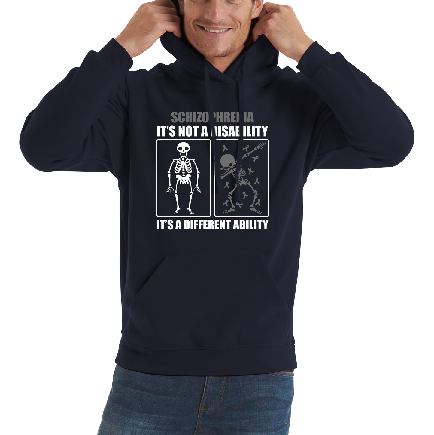 Schizophrenia It's Not A Disability It's A Different Ability Skull Dab Dancing Funny Joke Hoodie