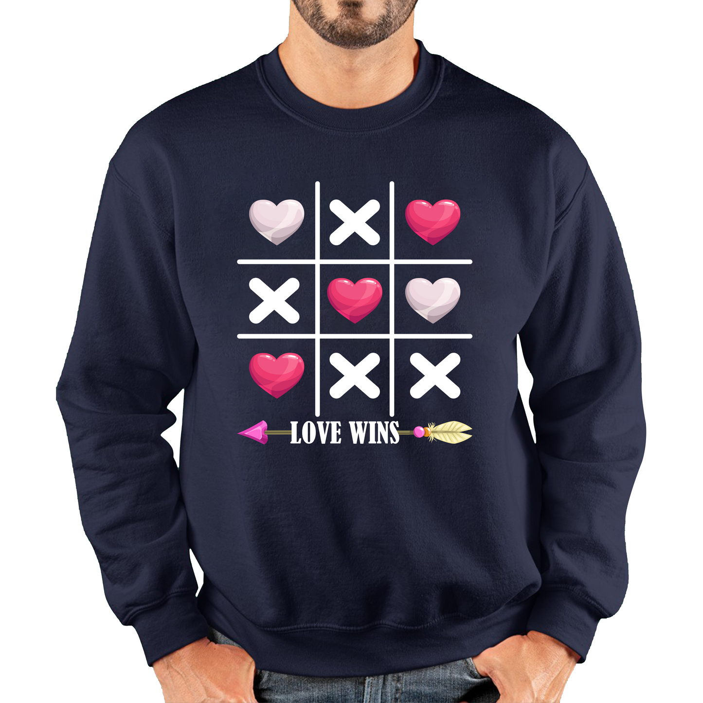 Valentine's Day Tic Tac Toe Love Wins Tic Tac Funny Game Lovers Gift Unisex Sweatshirt