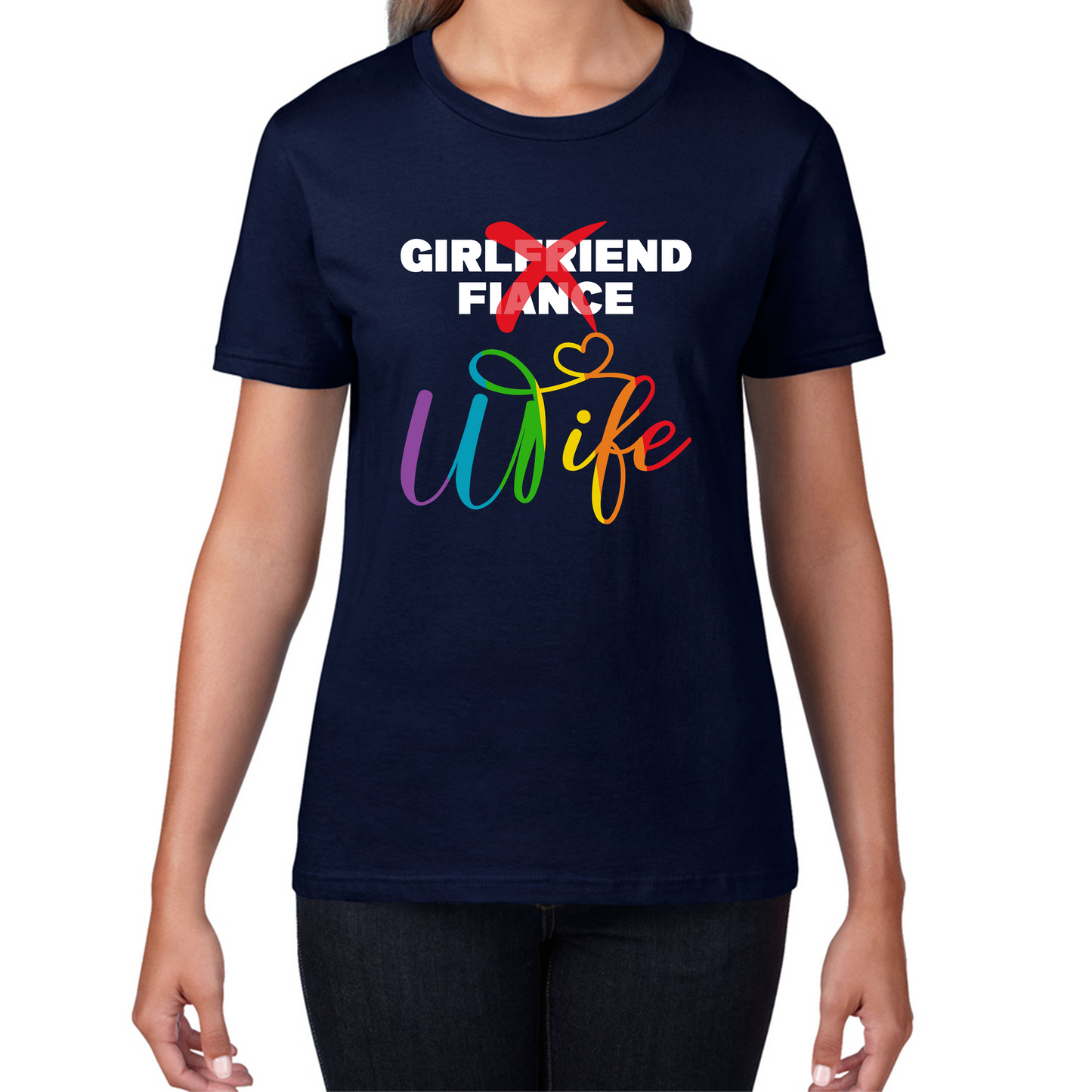 LGBTQ Girlfriend Fiance Wife Rainbow Pride Bachelorette Party Wedding Bridal Party Womens Tee Top