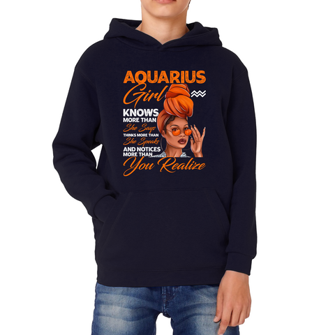 Aquarius Girl Knows More Than Think More Than Horoscope Zodiac Astrological Sign Birthday Kids Hoodie