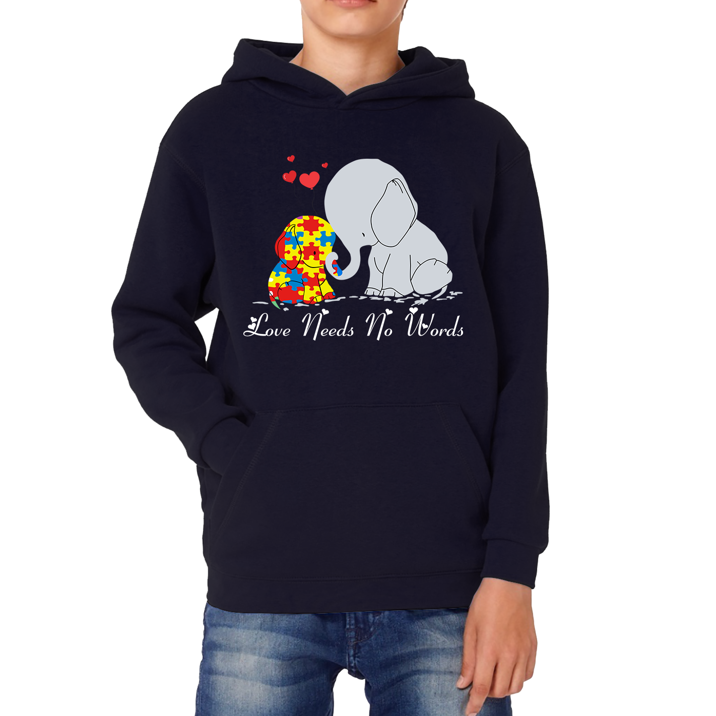 Love Needs No Words Elephant Autism Awareness Hoodie
