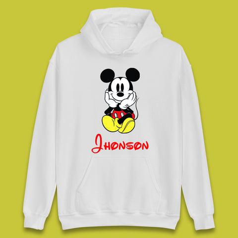 Personalised Sitting Disney Mickey Mouse Minnie Mouse Your Name Cute Cartoon Character Disney World Unisex Hoodie