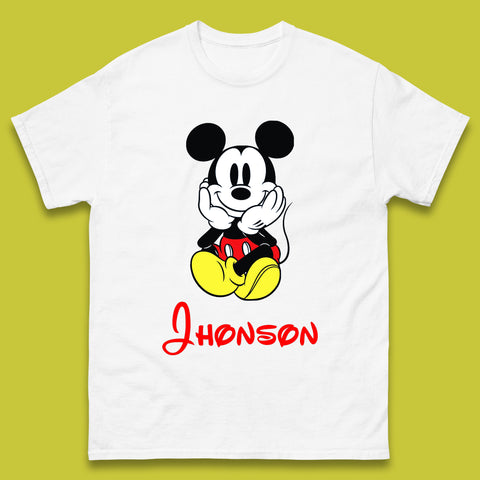 Personalised Sitting Disney Mickey Mouse Minnie Mouse Your Name Cute Cartoon Character Disney World Mens Tee Top