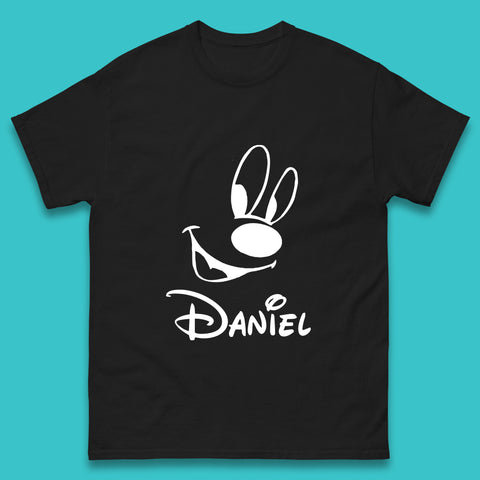 Personalised Disney Oswald the Lucky Rabbit Face Your Name Vintage Animated Cartoon Character Disney Trip Mens Tee Top