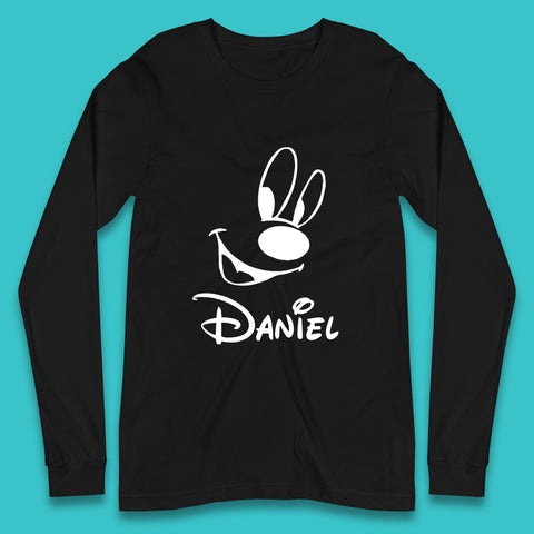 Personalised Disney Oswald the Lucky Rabbit Face Your Name Vintage Animated Cartoon Character Disney Trip Long Sleeve T Shirt