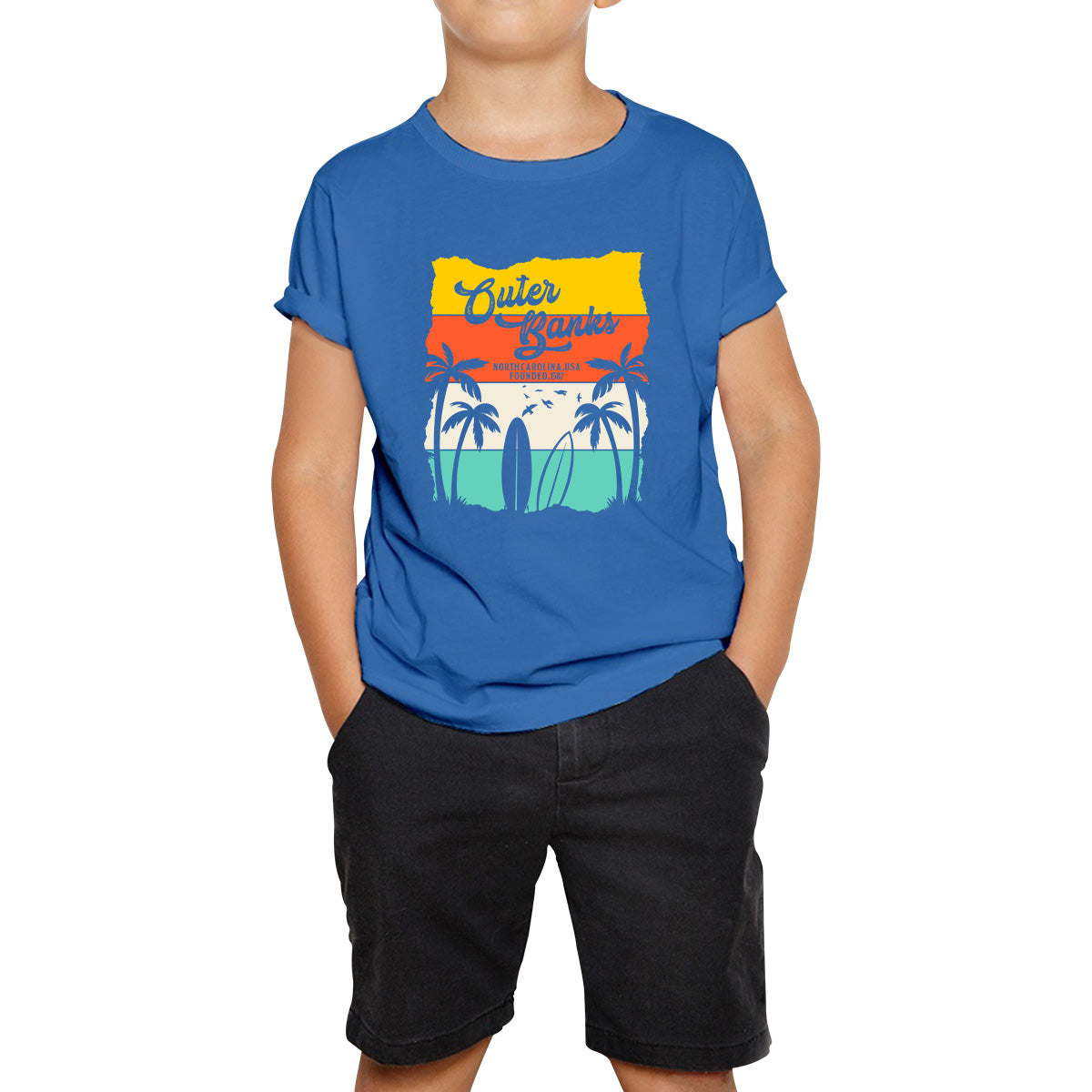 Outer Banks North Carolina NC Vintage Retro Beach Sunset TV Series JJ Maybank Pogue life OBX Fans Kids T Shirt