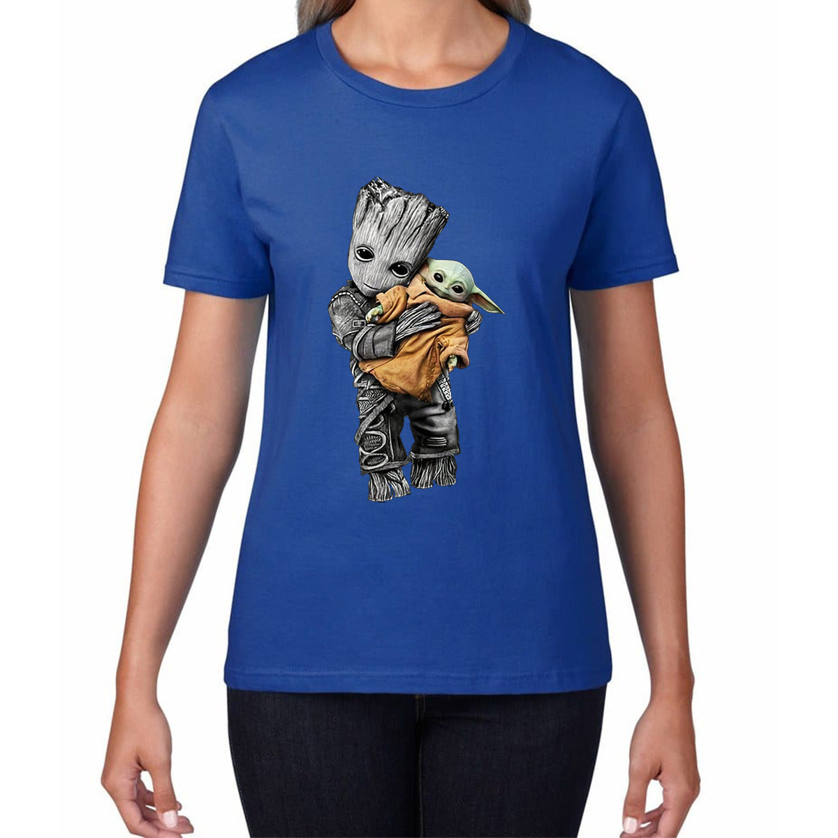 Baby Groot Holding Baby Yoda Avengers Hero Star Avenger Jedi Wars Star Wars Day 46th Anniversary Womens Tee Top