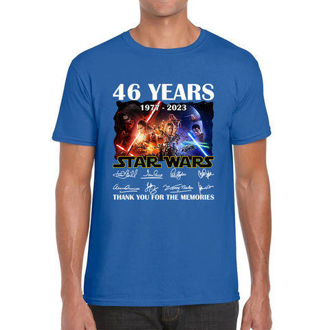 Disney Star Wars Day 46th Anniversary 1977-2023 The Force Awakens Characters Signatures Thank You For The Memories Mens Tee Top