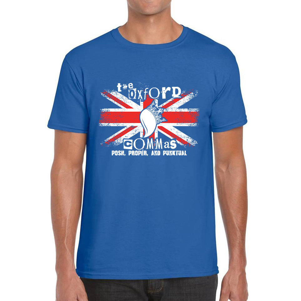 The Oxford Commas Push, Proper and Punktual Funny Grammar UK Flag Mens Tee Top