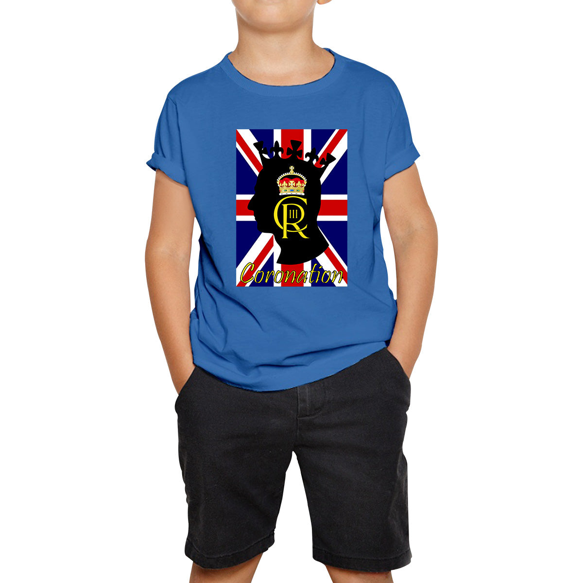 CR III Coronation Of King Charles III Royal Crown British Flag Great Britain Union Jack Kids T Shirt