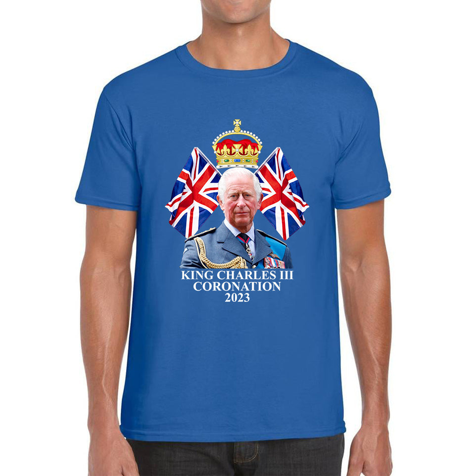 King Charles III Coronation 2023 British United Kingdom Uk Flags CR III Royal Crown Ruling Monarch Of England Mens Tee Top
