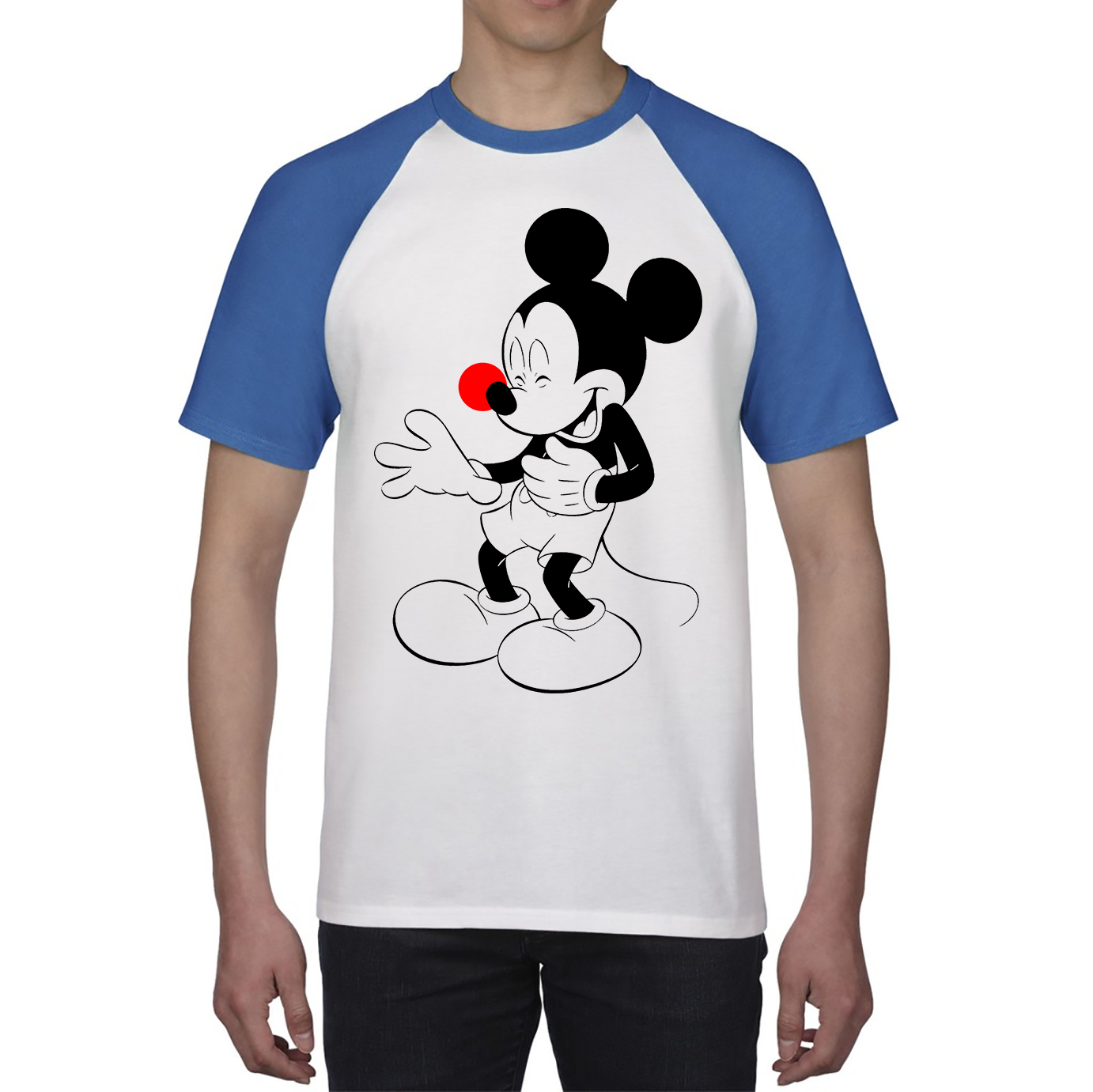 Disney Mickey Mouse Red Nose Day Baseball T Shirt. 50% Goes To Charity