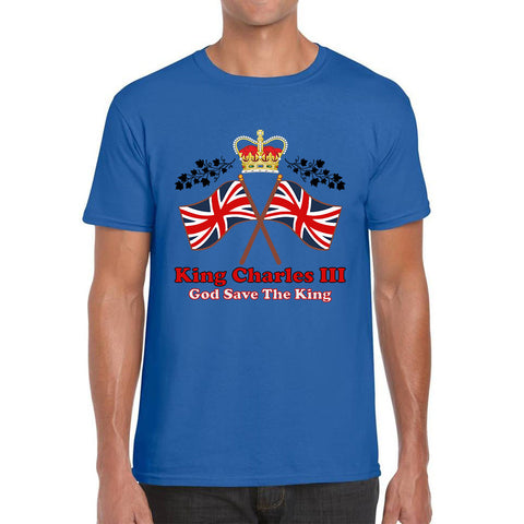 King Charles III Coronation God Save The King United Kingdom Flag Royal Crown CR III His Majesty Mens Tee Top