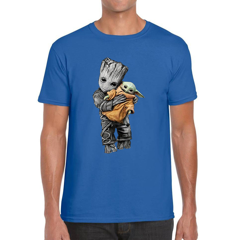 Baby Groot Holding Baby Yoda Avengers Hero Star Avenger Jedi Wars Star Wars Day 46th Anniversary Mens Tee Top