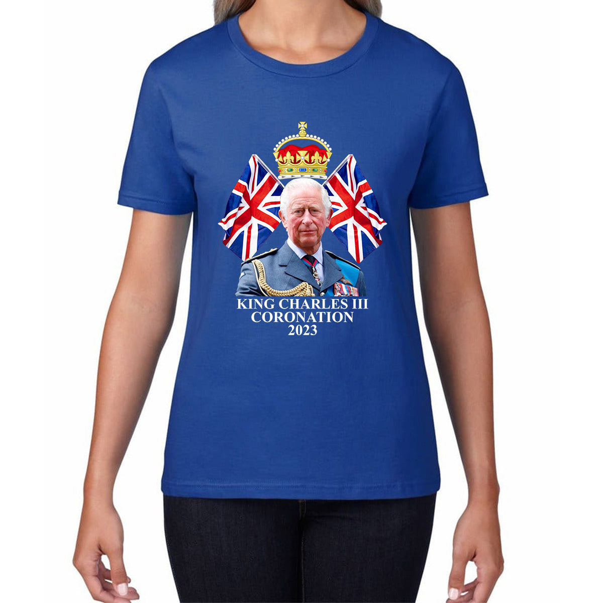 King Charles III Coronation 2023 British United Kingdom Uk Flags CR III Royal Crown Ruling Monarch Of England Womens Tee Top
