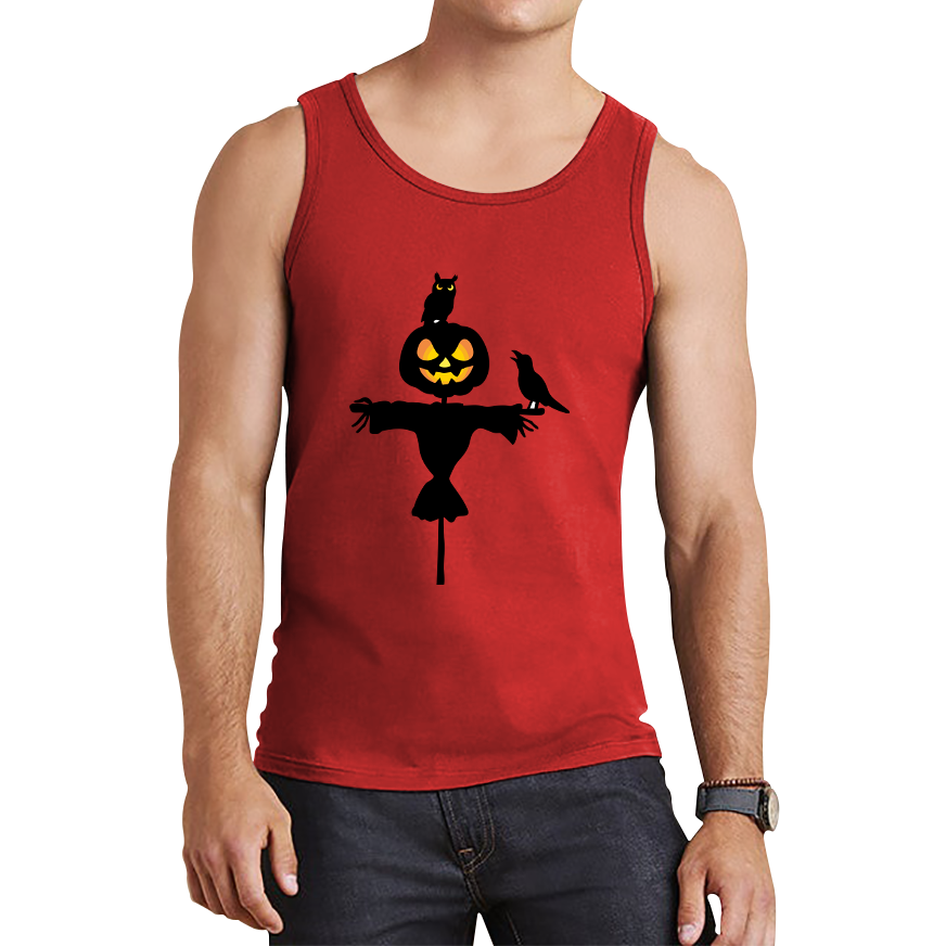Scarecrow With Owl And Raven Halloween Pumpkin Head Horror Scary Tank Top